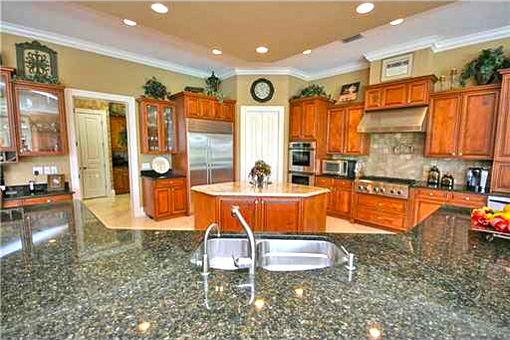 Gourmet kitchen with marble countertops