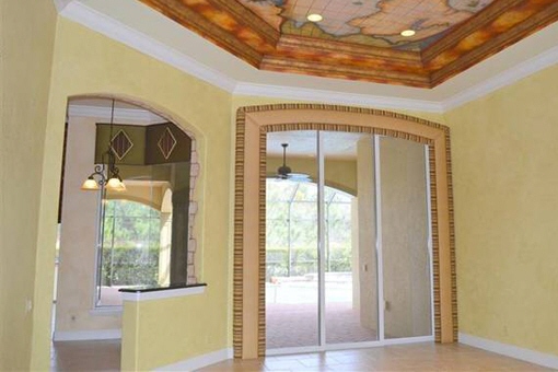 View on the terrace with a beautiful painted ceiling