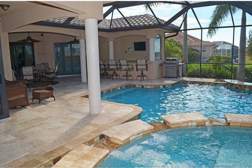 Terrace with pool and waterfall 